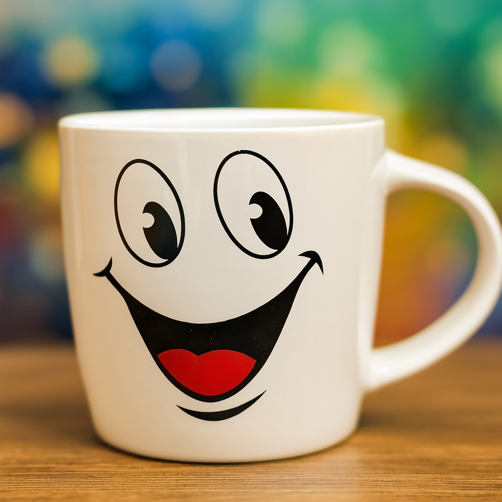 Smiley Face Printed White Ceramic Coffee Mug | Microwave & Dishwasher Safe