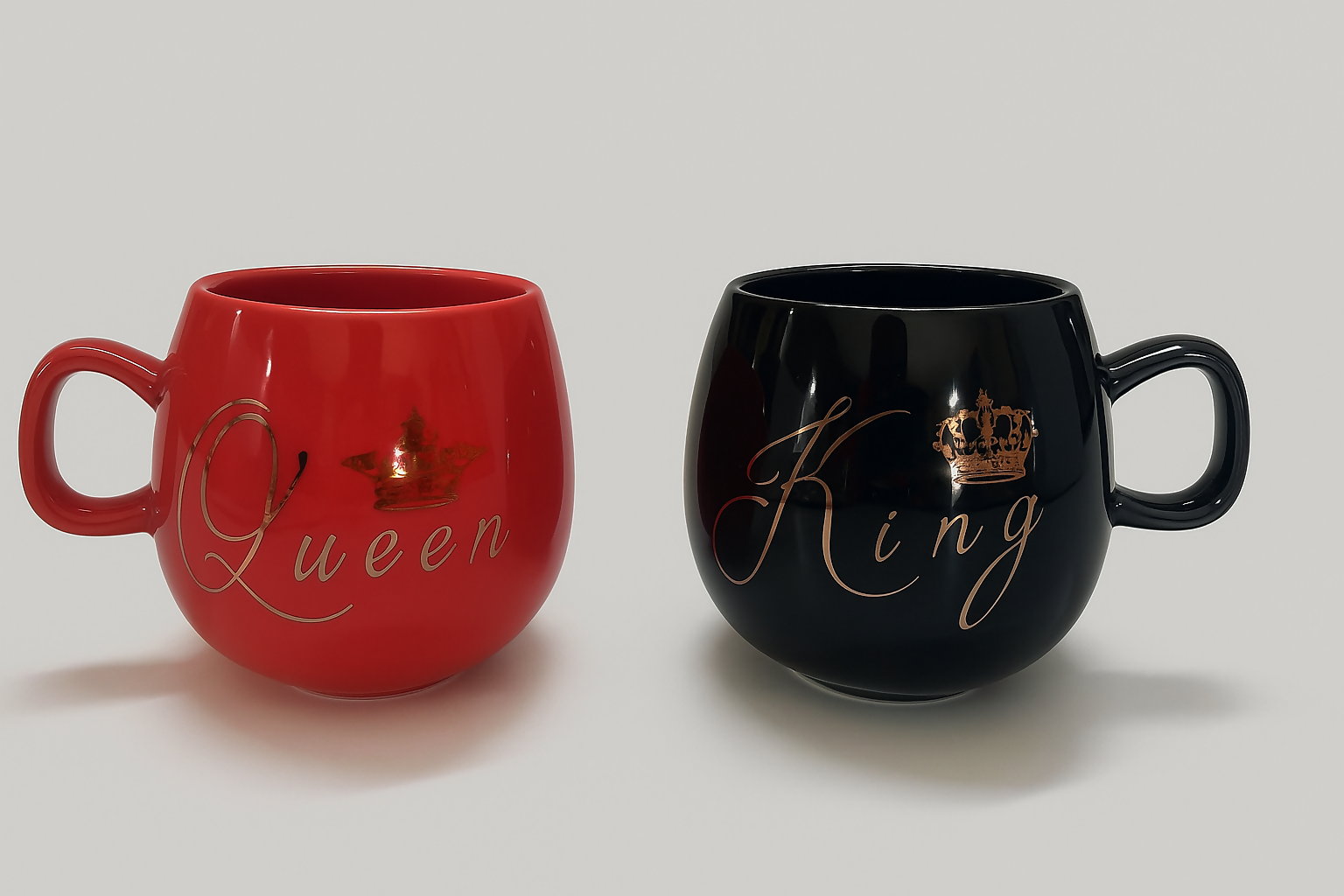 King & Queen Ceramic Mug Set – Elegant Crown Design Coffee Cups for Couples, Valentine’s Day, Anniversary, Wedding or Engagement Gift – Black & Red Glossy Finish (Set of 2, 350ml Each