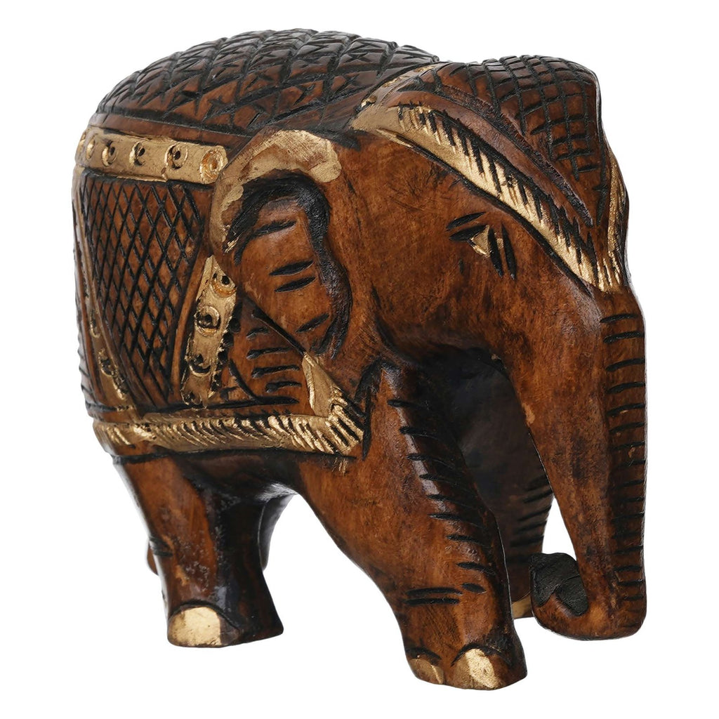 Rajasthani Tribal Handmade Brown " Elephant " Figured Wooden Statue Antique Design Elephant for Showpiece with Brown Colour-1