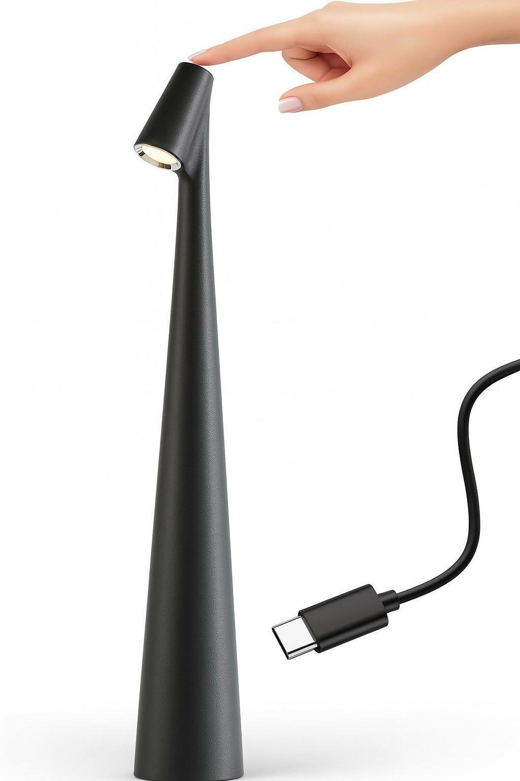 Sleek Black Rechargeable LED Desk Lamp with Touch Control – 34.5cm Modern ABS Table Lamp with USB Type-C Charging Port, Non-Slip Base, and Minimalist Design – Ideal for Home, Office, and Study Use
