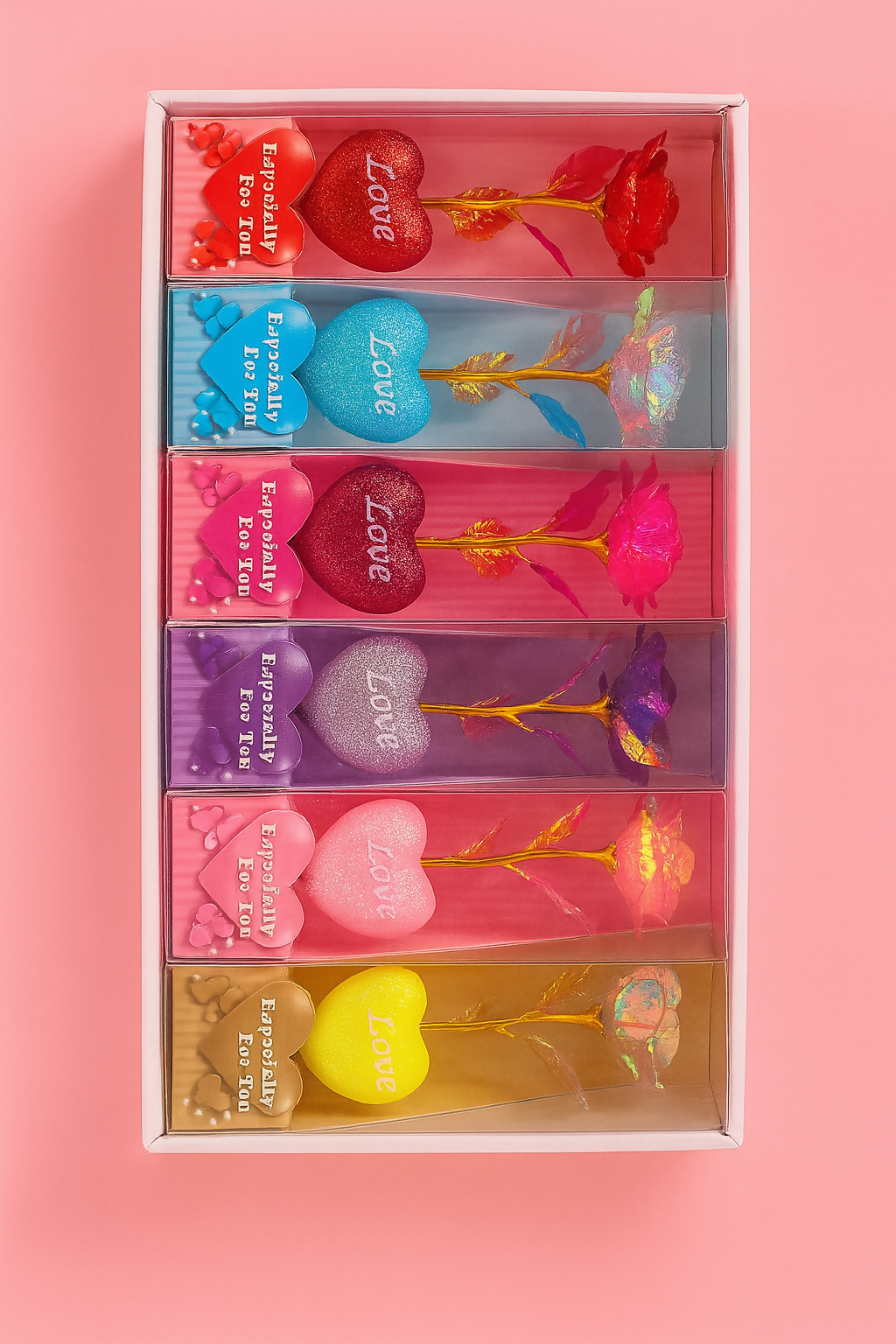 7 Pieces Artificial Golden Foil Rose with Love Heart Message Gift Set | Multicolor Decorative Roses in Transparent Box | Especially For You Valentine's Gift for Girlfriend, Wife, Anniversary, Birthday