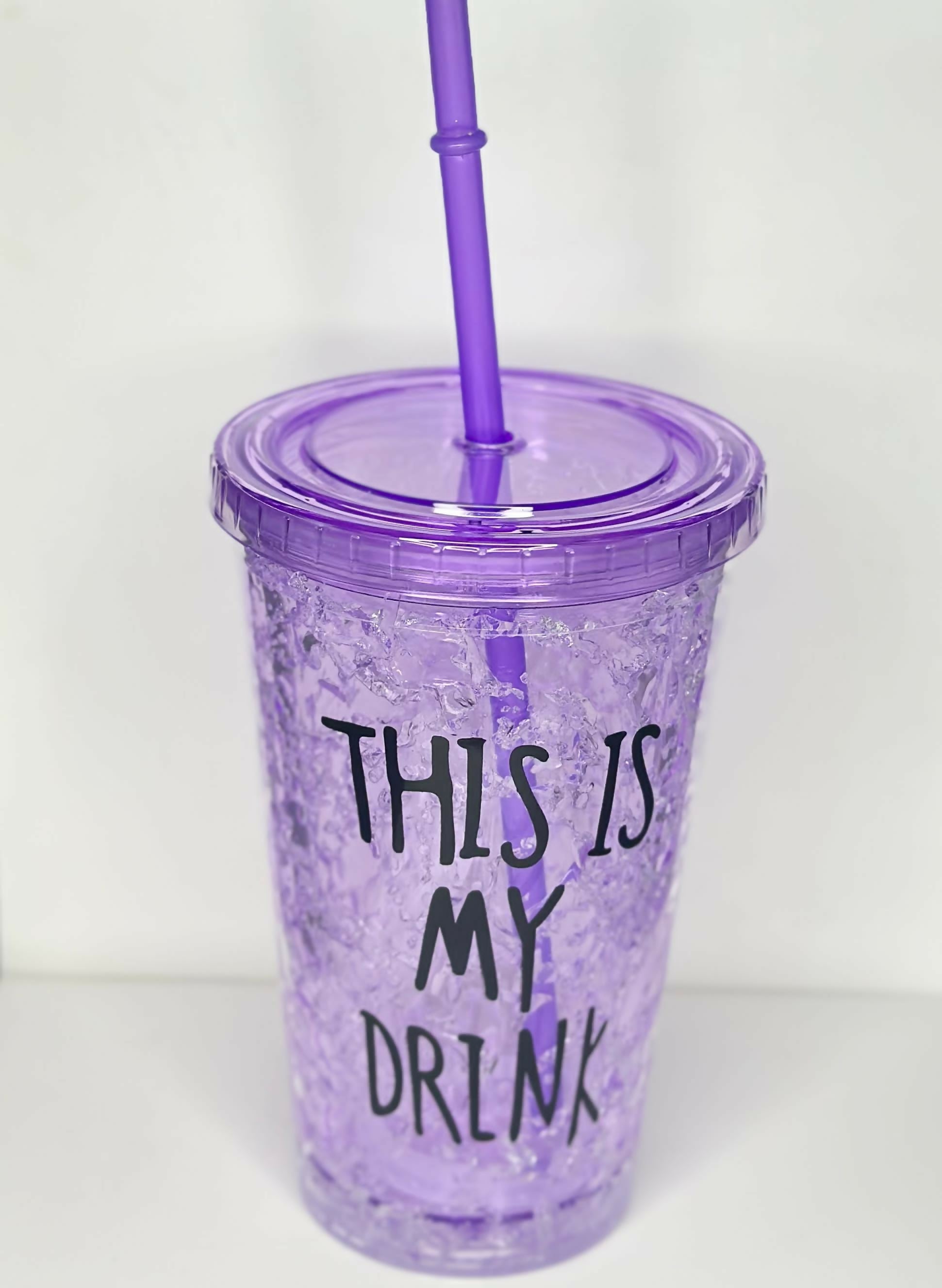"Trendy Purple Textured Tumbler with Bold ‘This Is My Drink’ Quote shipper cup – BPA-Free Plastic Cup with Lid & Straw – Insulated Reusable Sipper for Office, Gym, or Outdoor Use
