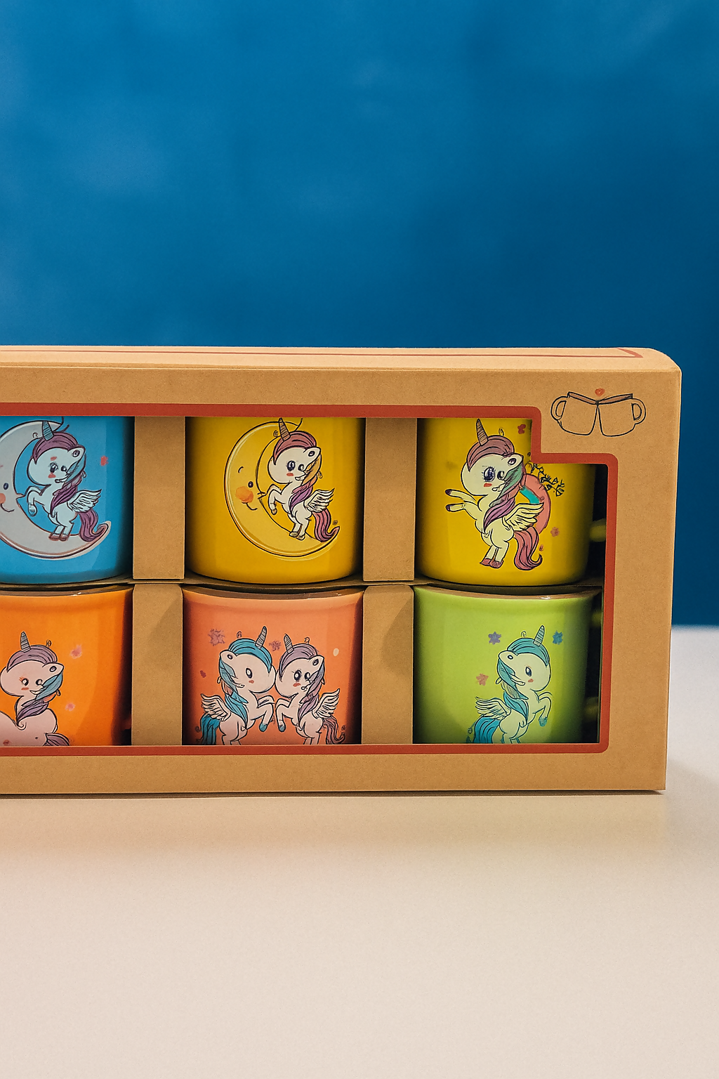 Unicorn Ceramic Mug Gift Set – Set of 6 Colorful Cartoon Coffee Cups for Kids & Girls – Cute Fantasy Design in Gift Box Packaging