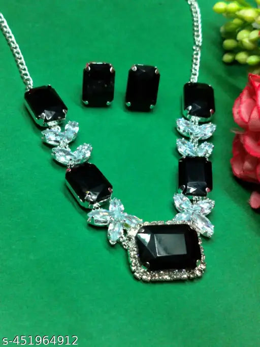 AD Stone Nacklace Earring Chocker Set With Black Stone