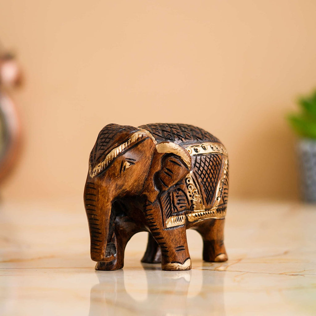 Rajasthani Tribal Handmade Brown " Elephant " Figured Wooden Statue Antique Design Elephant for Showpiece with Brown Colour-1