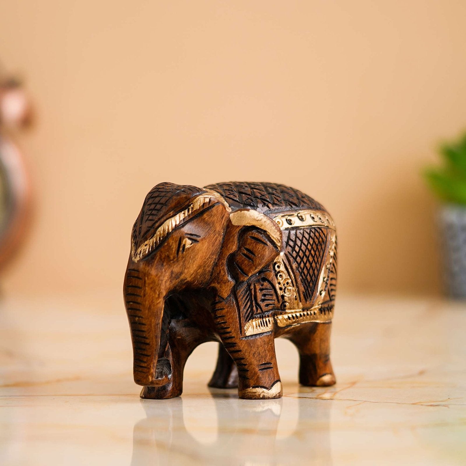 Rajasthani Tribal Handmade Brown " Elephant " Figured Wooden Statue Antique Design Elephant for Showpiece with Brown Colour-1