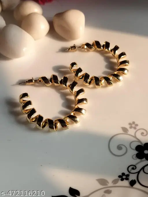 Gold Plated Tisting Designed Hoop Earrings