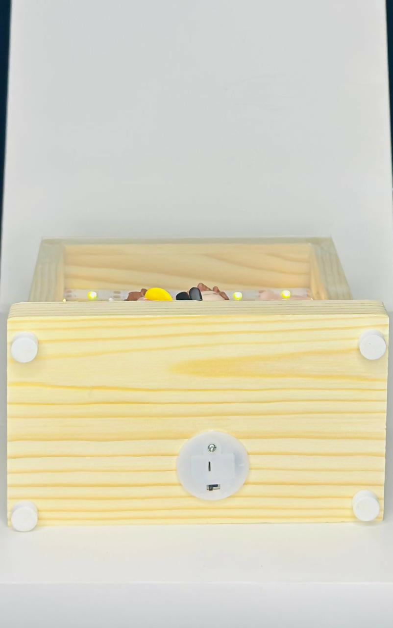 Love-Themed LED Wooden Display Case with Pink Rose Bouquet and Boy-Girl Figurines photo frame – Elegant Night Light and Sentimental Gift for Couples