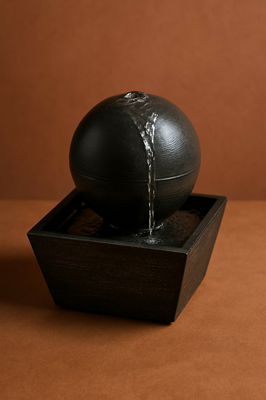 Minimalist Indoor Ball Water Fountain – Zen Tabletop Water Feature with Matte Black Finish for Home, Office & Meditation Spaces