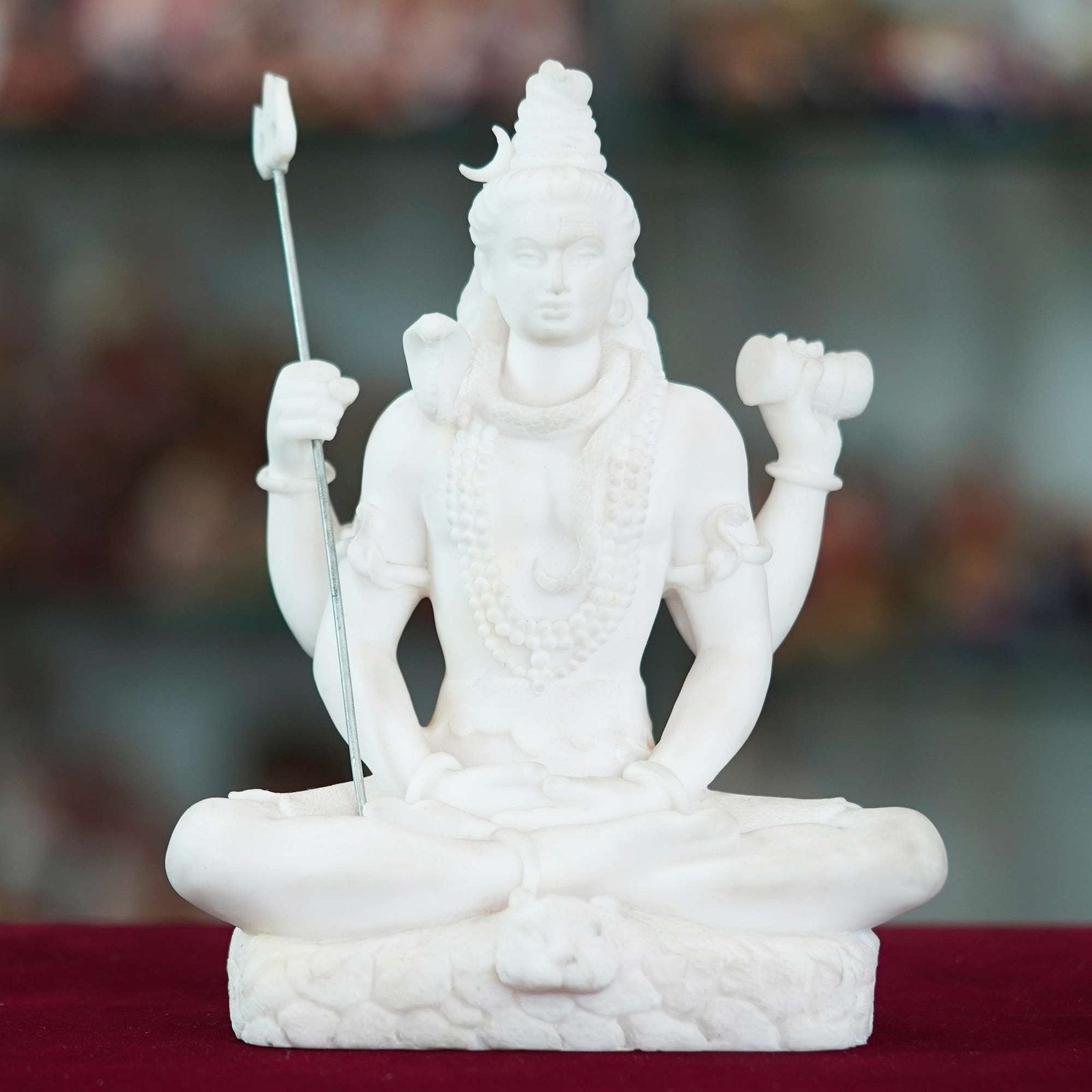 Marble Handmade Mahadev Shivaji Idol For Home Decor Handcrafted Showpiece For Table Decor( 8 INCHES HEIGHT)