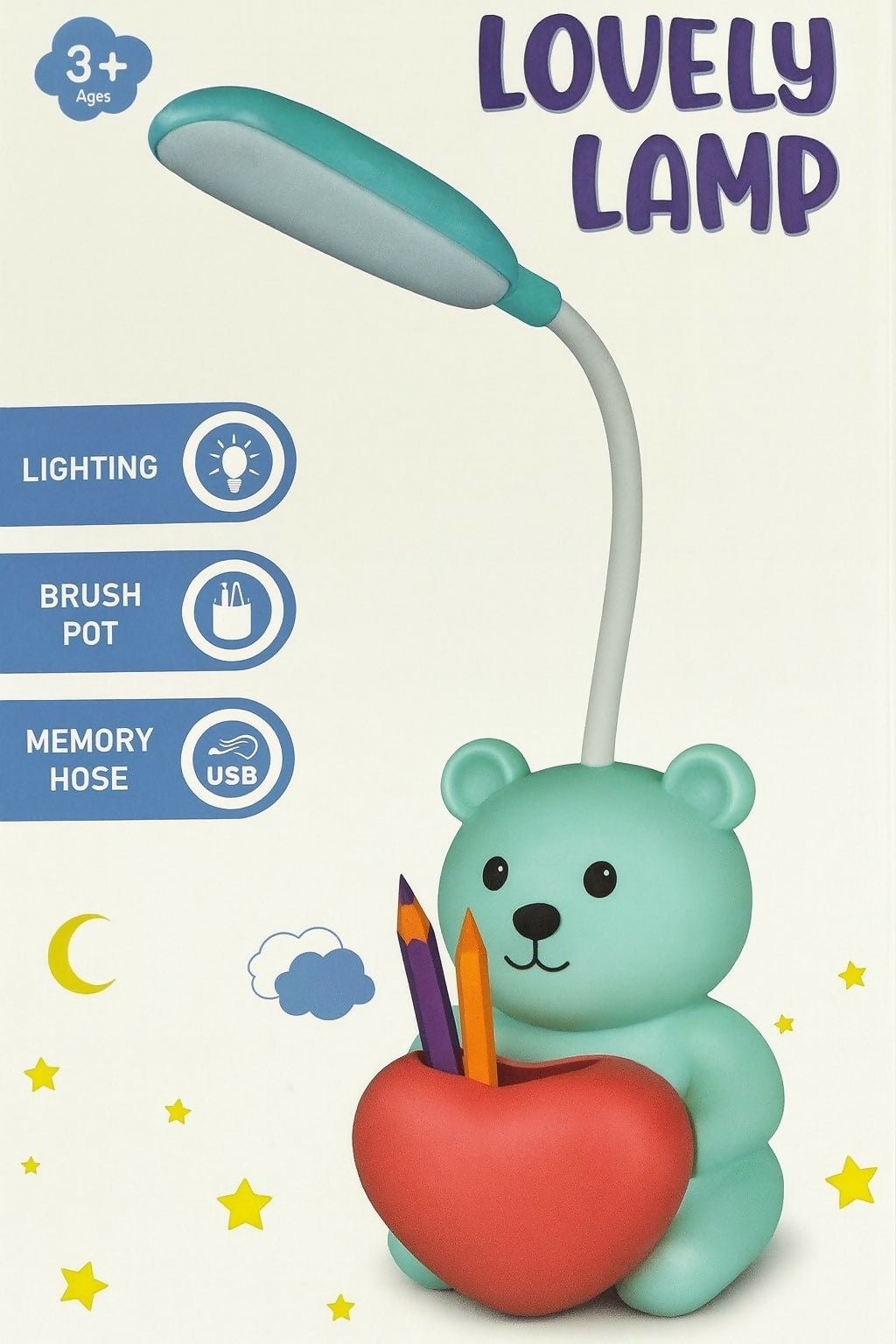 Blue Bunny LED Desk Lamp with Heart Pen Holder – USB Rechargeable Flexible Gooseneck Eye Protection Study Light for Kids, Cute Night Lamp for Bedroom, Study Table & Gift