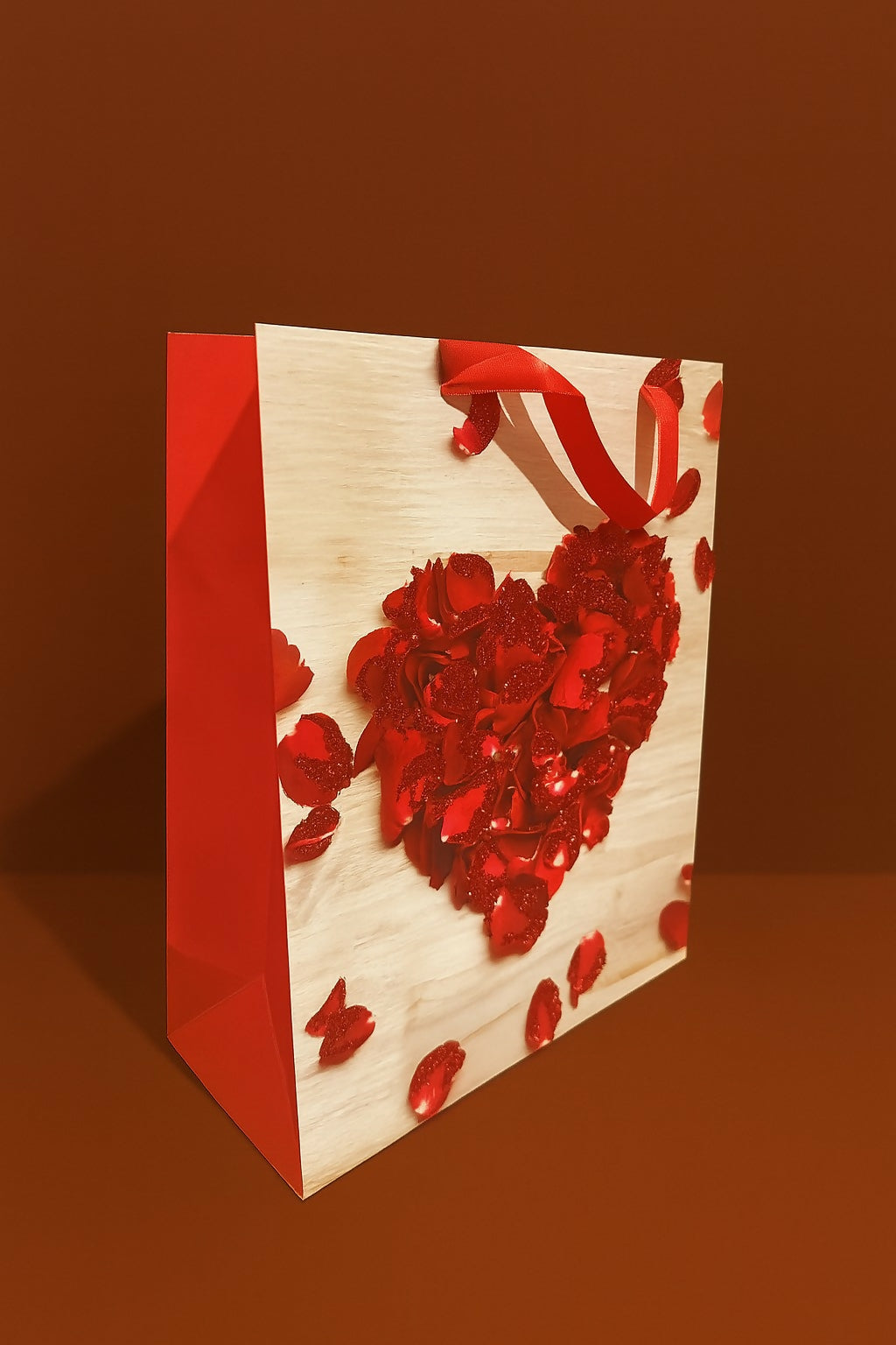 Romantic Rose & Heart-Themed Premium Gift Bags Set – Pack of 3 Medium Size Valentine’s Day and Anniversary Gift Bags with Red Ribbon Handles – Love Theme Party Favor Bags for Him & Her