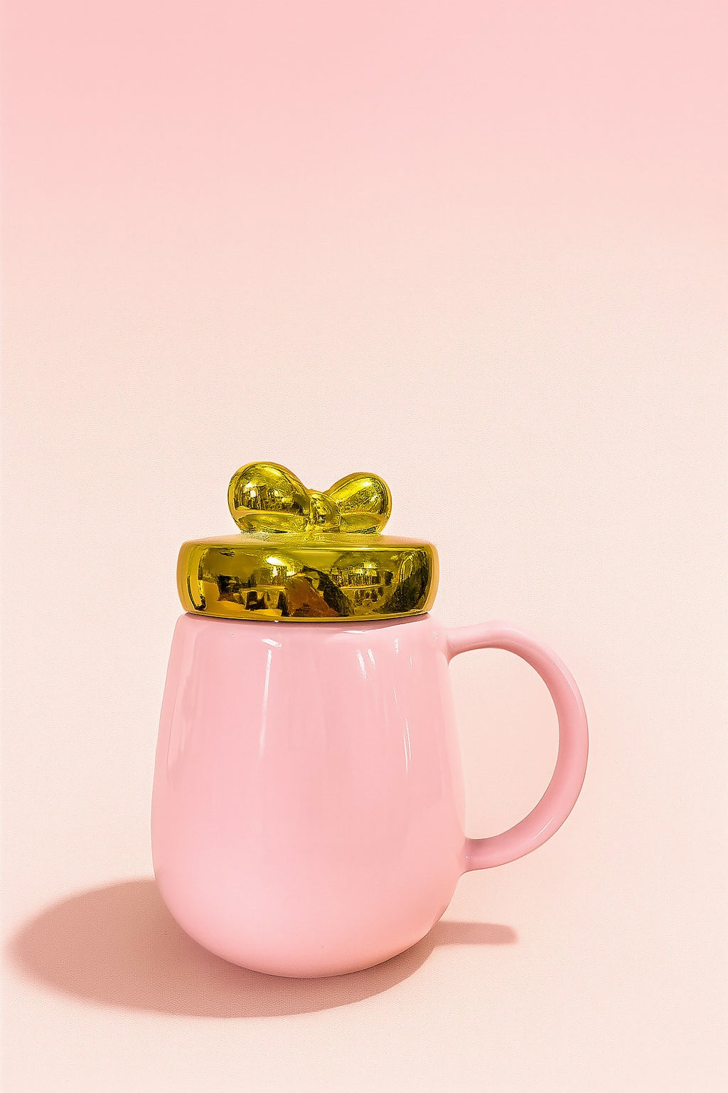 Make a Wish Pink Ceramic Coffee Mug with Golden Lid and Bow Design – Cute Gift for Girls, Women, or Kids – 350ml Stylish Tea Cup with Inspirational Quote