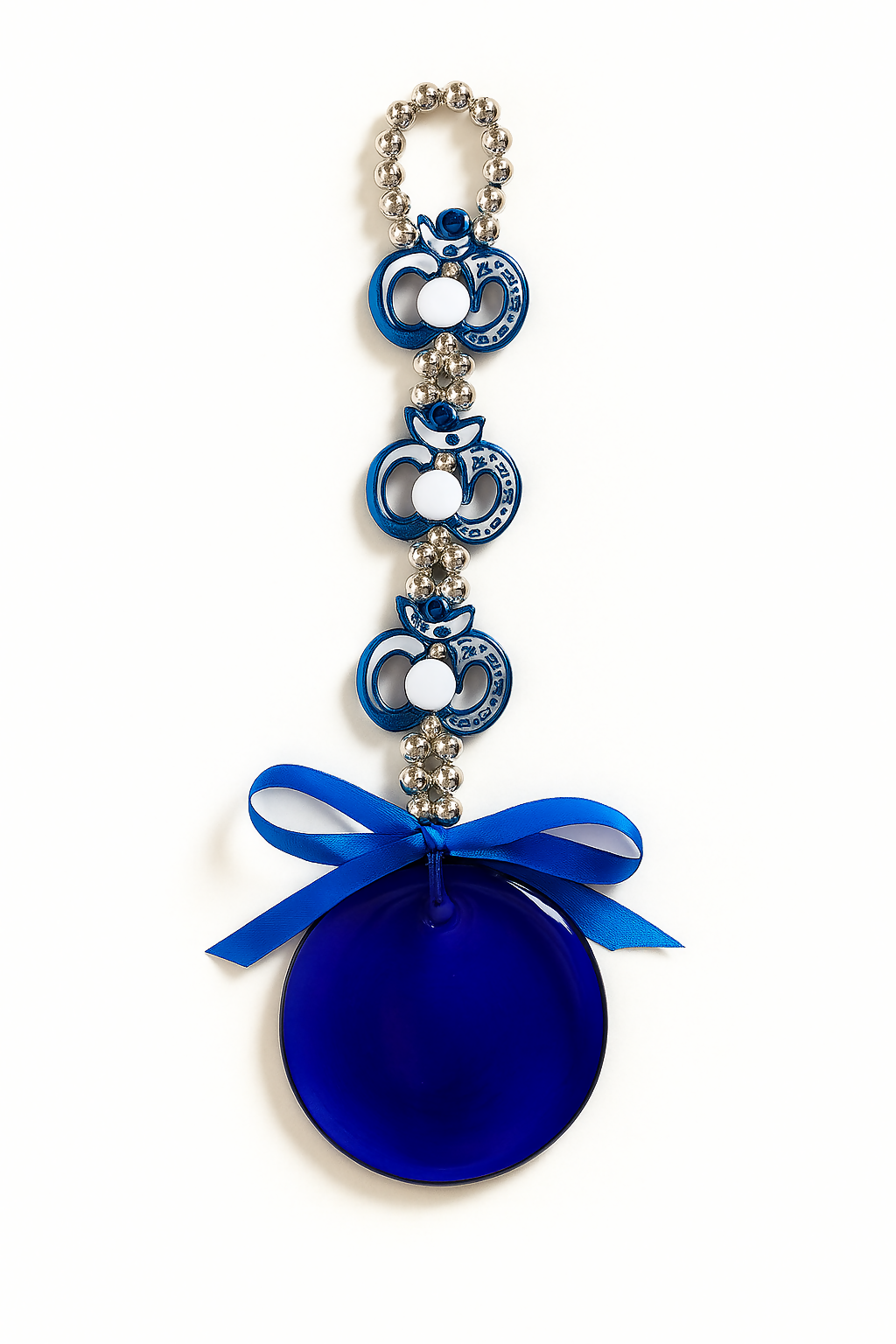 Blue Om Symbol Evil Eye Wall Hanging with Lord Ganesha Design and Satin Ribbon – Spiritual Nazar Battu for Positive Energy, Home & Car Decor, Protection from Evil, and Vastu Correction – Ideal Gift for Housewarming or Festivals