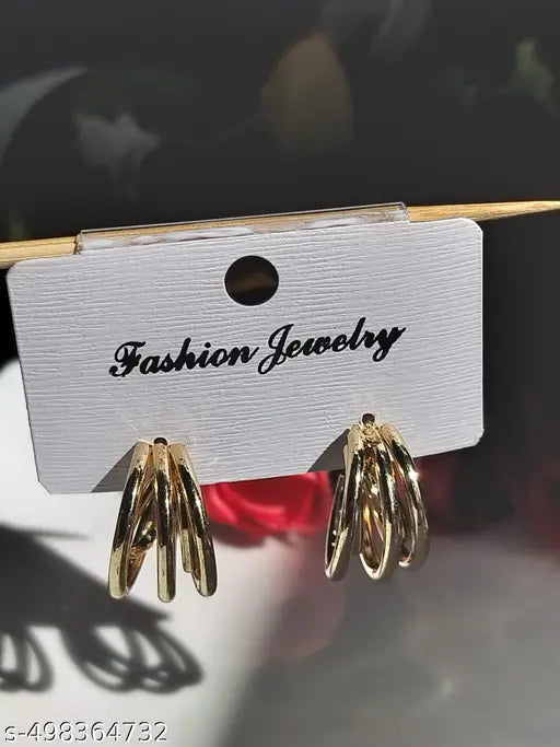 Stainless Steel Gold Plated 3 Layered Small Hoop Earrings