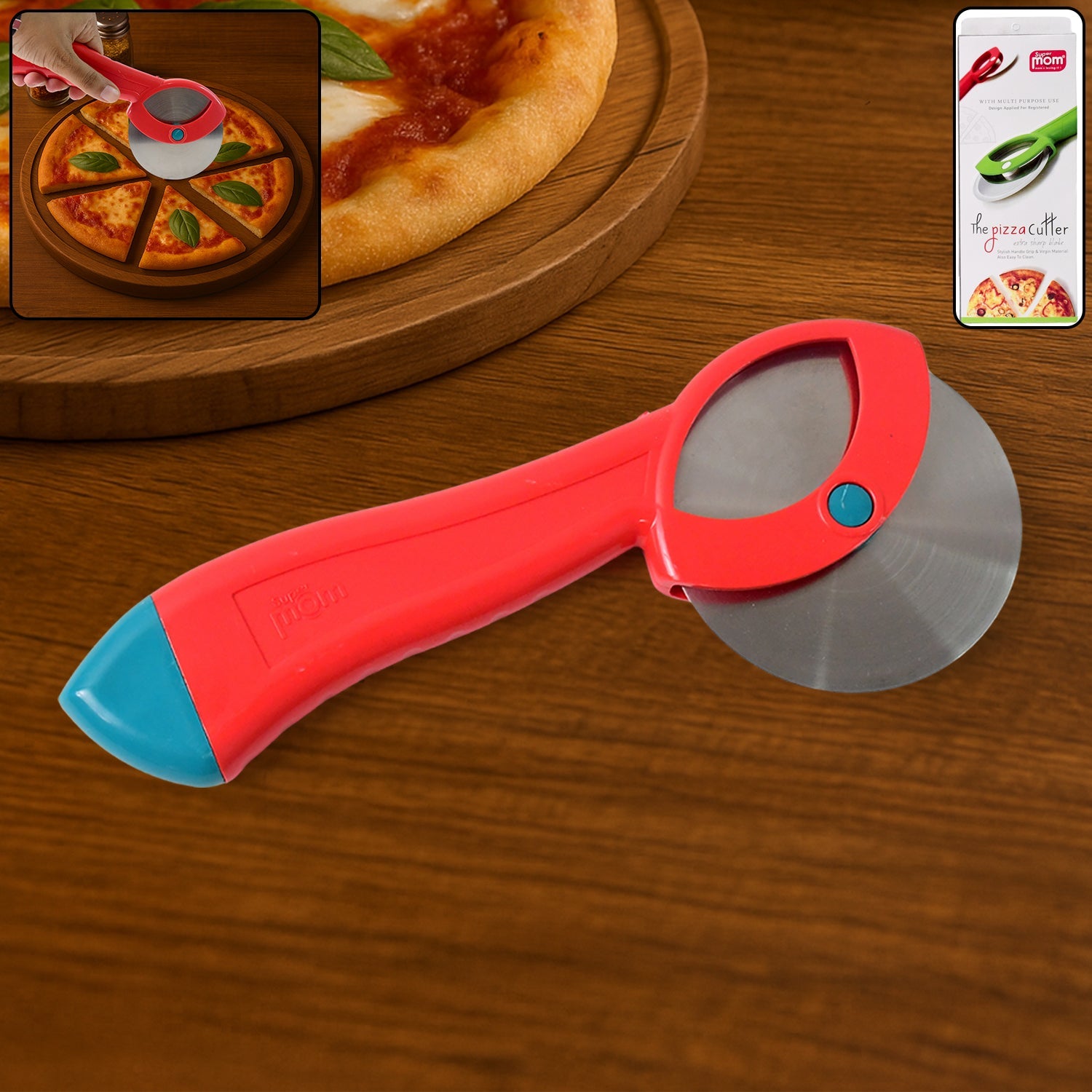 Supermom Premium Stainless Steel Pizza Cutter with Ergonomic Handle (1 Pc)