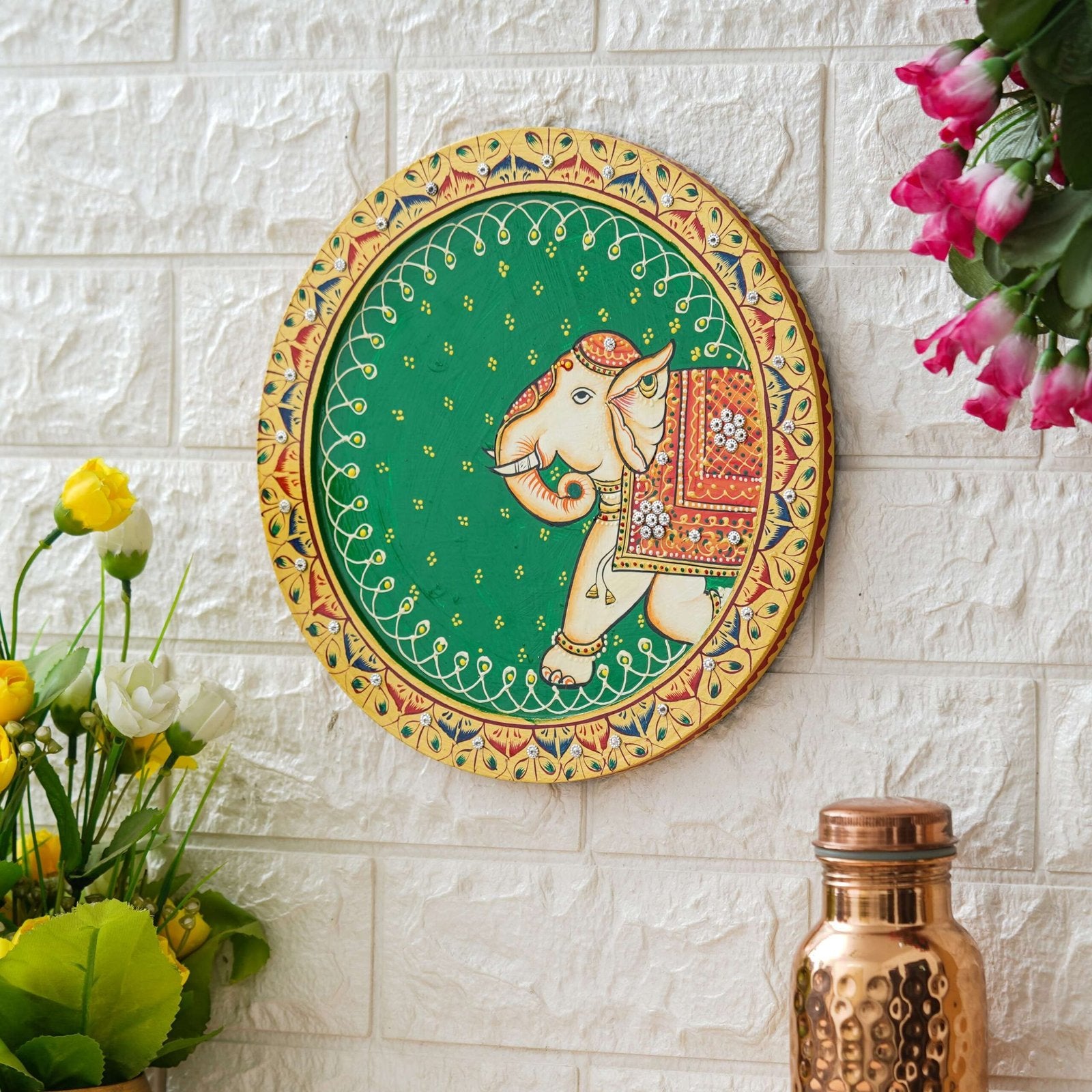Hand-Painted Pichwai Depicting an Elephant with Floral Motifs