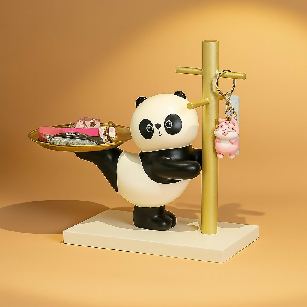 HOME DECOR Cute Panda Key Holder with Multipurpose Tray | Resin Panda Figurine Organizer for Keys, Coins, Lipstick & Accessories | Decorative Entryway Desk & Dresser Organizer for Home & Office