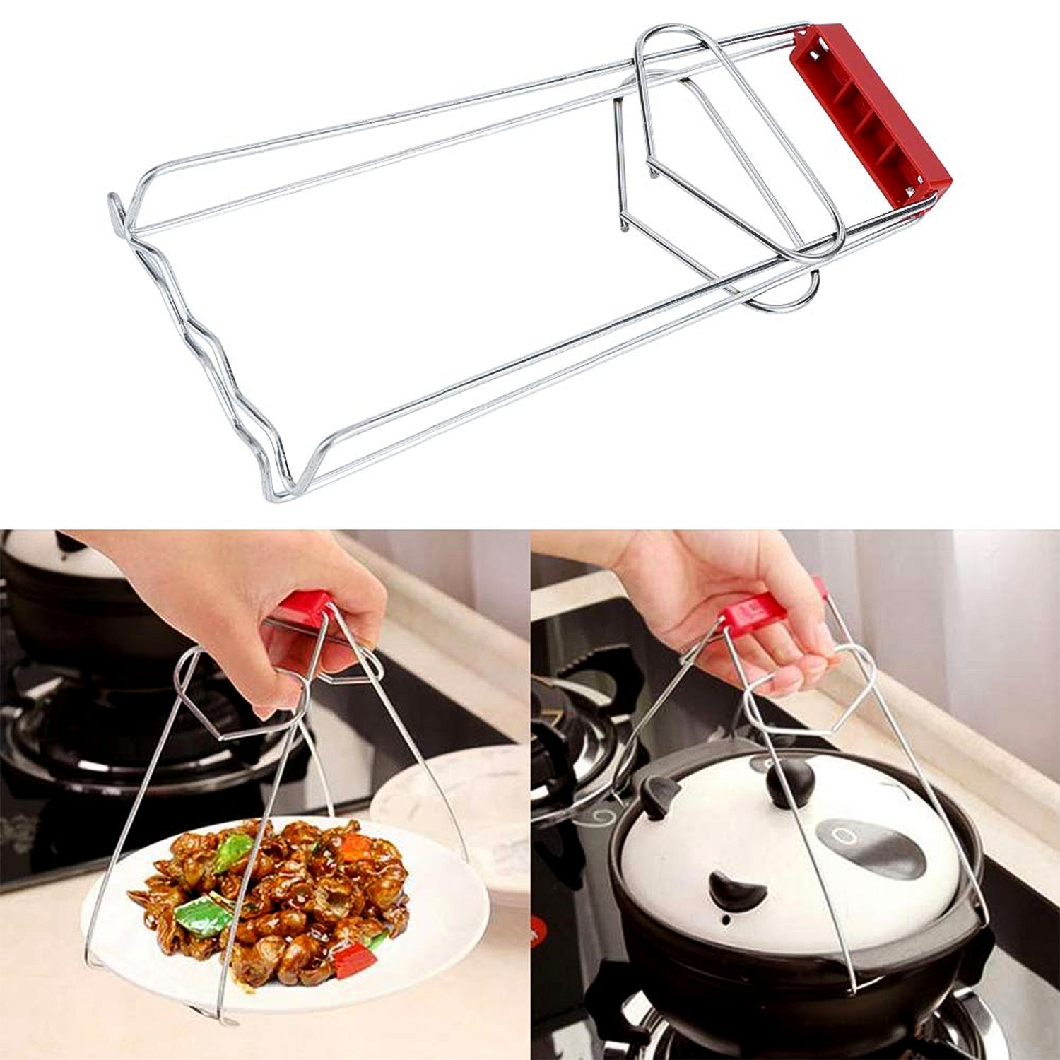 Heavy-Duty Stainless Steel Kitchen Dish Plate Bowl Vessel Gripper Tong (1 Pc)
