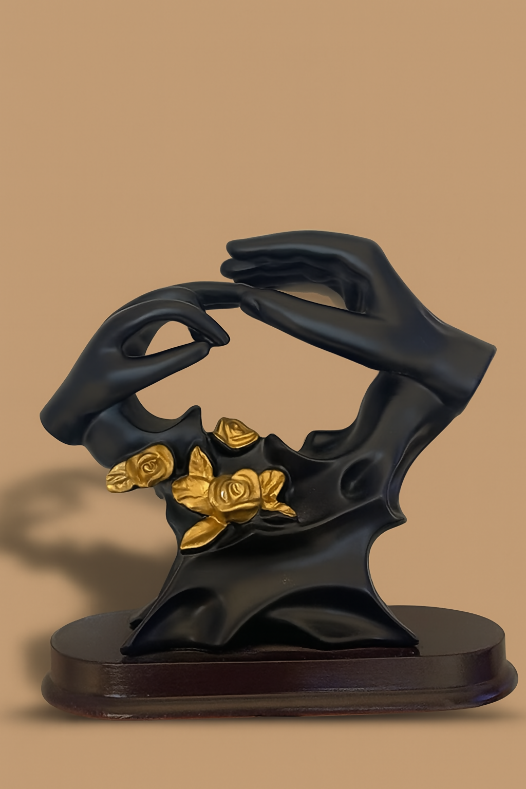 HOME DECOR Romantic Black & Gold Hand Gesture Sculpture with Rose Design | Modern Resin Couple Showpiece for Home Decor, Anniversary Gift, or Table Centerpiece – Elegant Artistic Love Statue