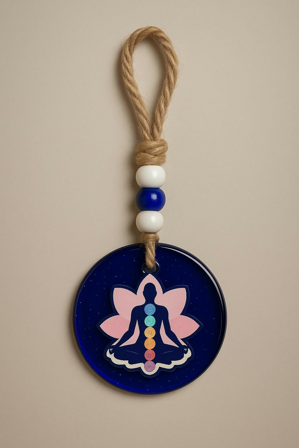 Chakra Healing Yoga Wall Hanging with Meditation Pose and Lotus Design – 7 Chakra Energy Balancing Decorative Ornament with Rope and Beads for Mindfulness, Reiki, Spiritual Home Décor & Gifts