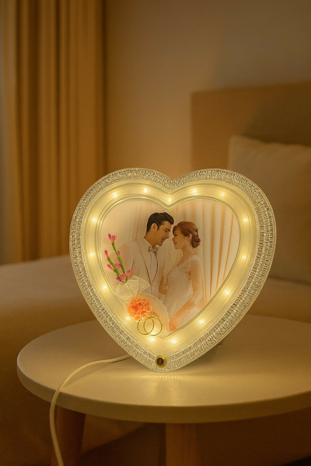 Heart Shape LED Wedding Photo Frame Lamp | Romantic Couple Night Light with Customized Picture | Anniversary, Valentine’s Day, Bedroom Decorative Table Lamp & Gift for Husband Wife