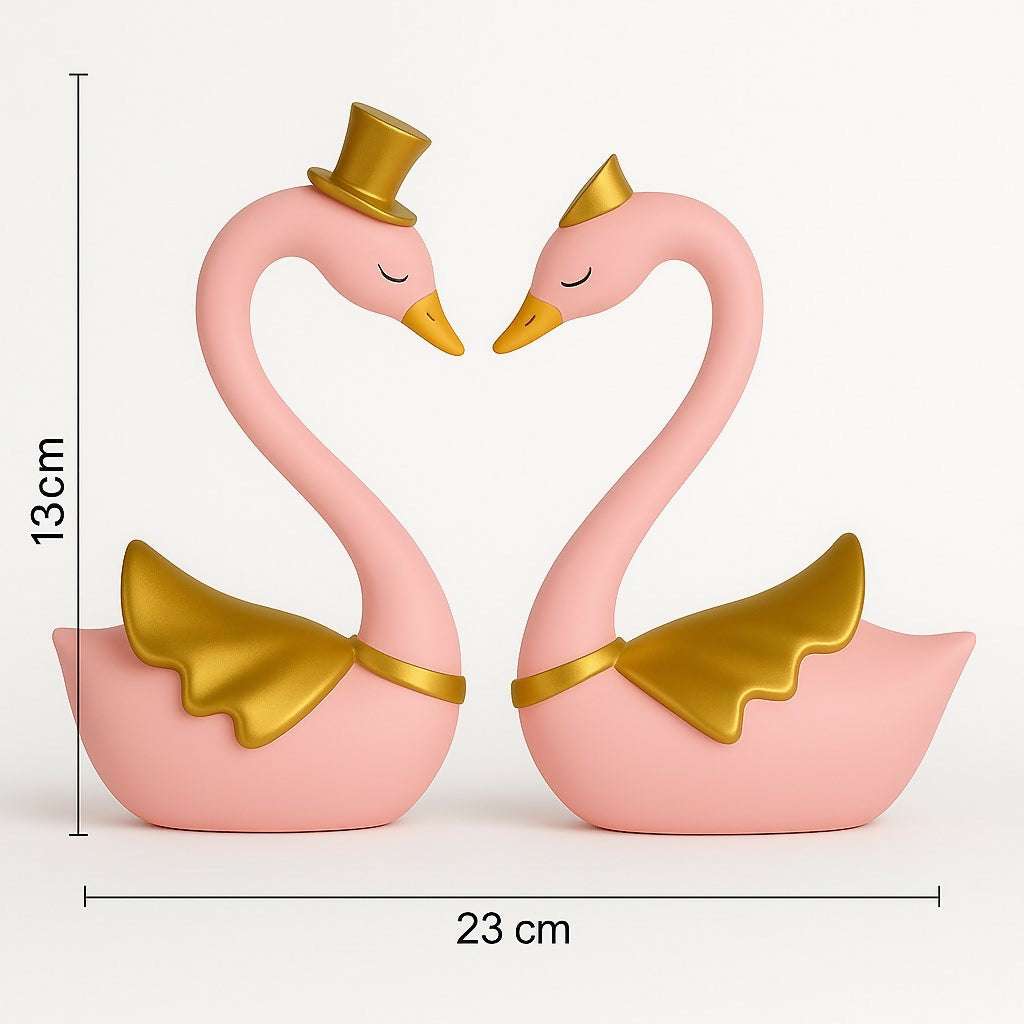 HOME DECOR Romantic Pink Swan Couple Showpiece – Decorative Love Birds Figurine