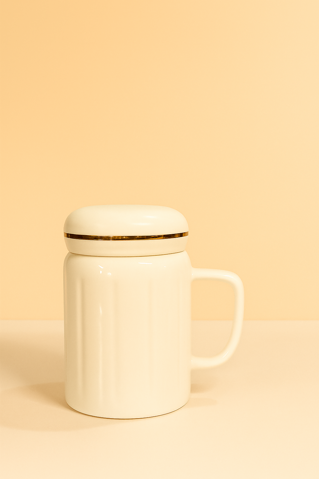 Mr Right Ceramic Mug with Lid – White Glossy Coffee Mug with Gold Accent and Mustache Design – 350ml Stylish Gift Mug for Husband, Boyfriend, or Him