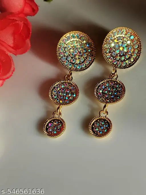 Goldplated Stones Studed Partywear Long Earrings