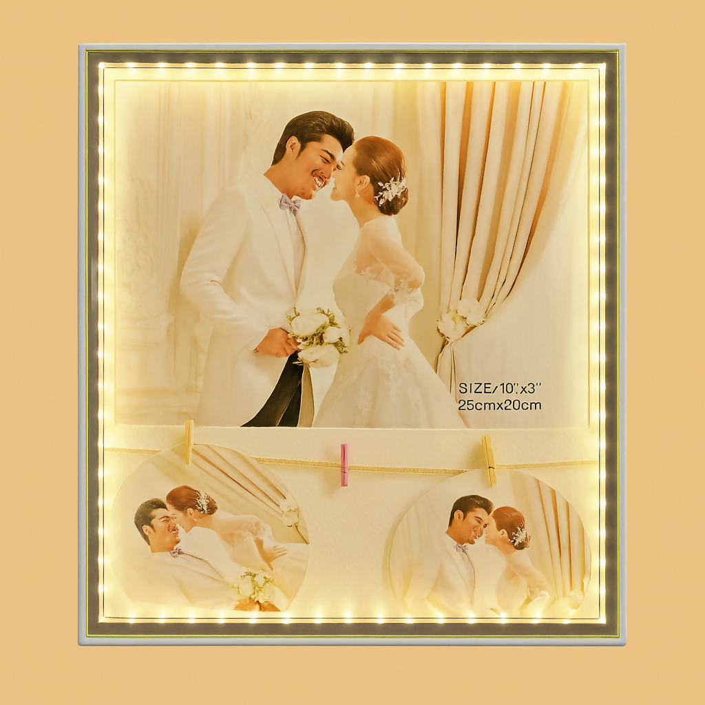 LED Wedding Couple Photo Frame with Lights – 10"x8" (25x20 cm) Decorative Photo Frame with Warm LED String Lights | Romantic Gift for Wedding, Anniversary, Valentine’s Day & Home Decor