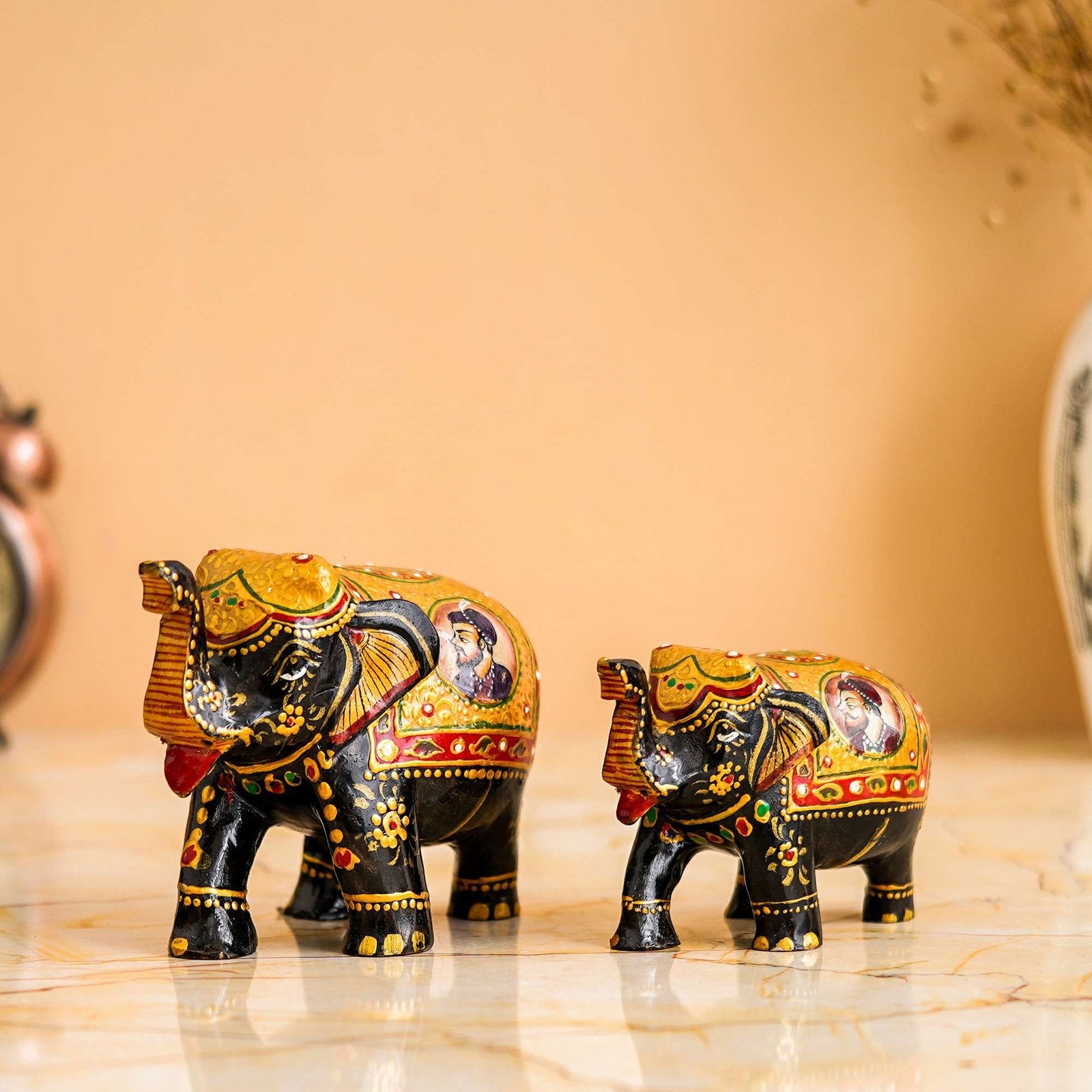 Rajasthani Tribal Handmade Brown " Elephant " Figured Wooden Statue Antique Design Elephant for Showpiece with Brown Colour-2