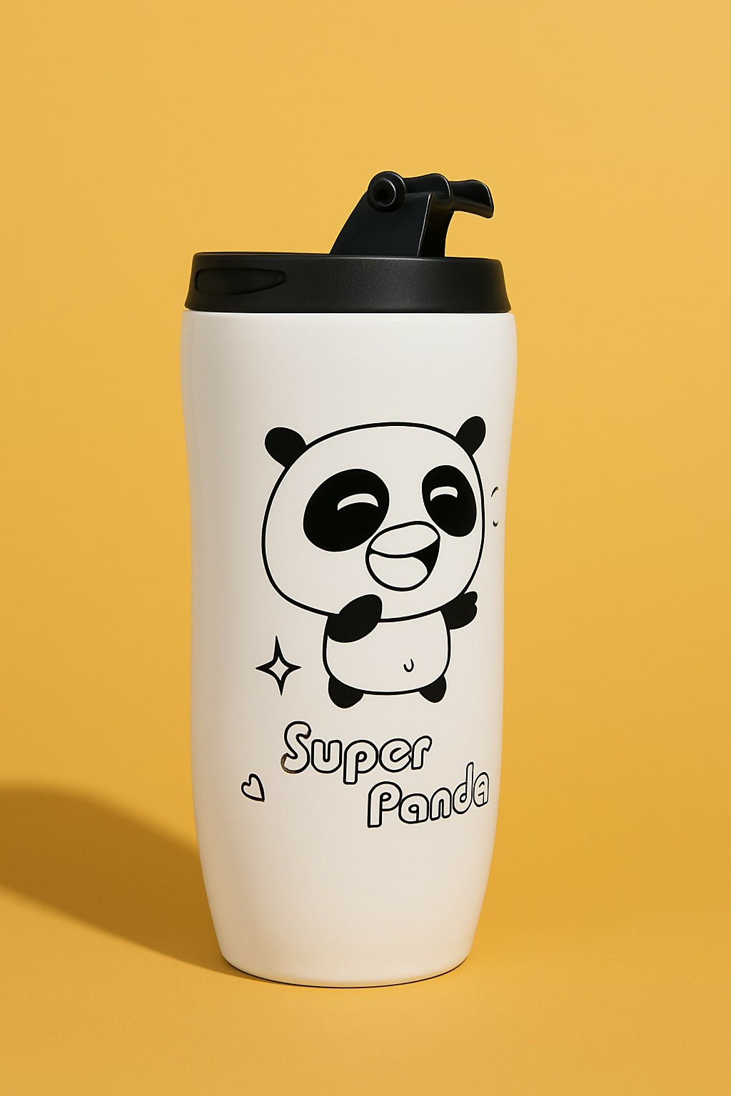 Super Panda Travel Mug with Spill-Proof Lid | Cute Cartoon Panda Coffee Tumbler | Portable Hot & Cold Insulated Cup for Kids, Office, Travel & Gifting