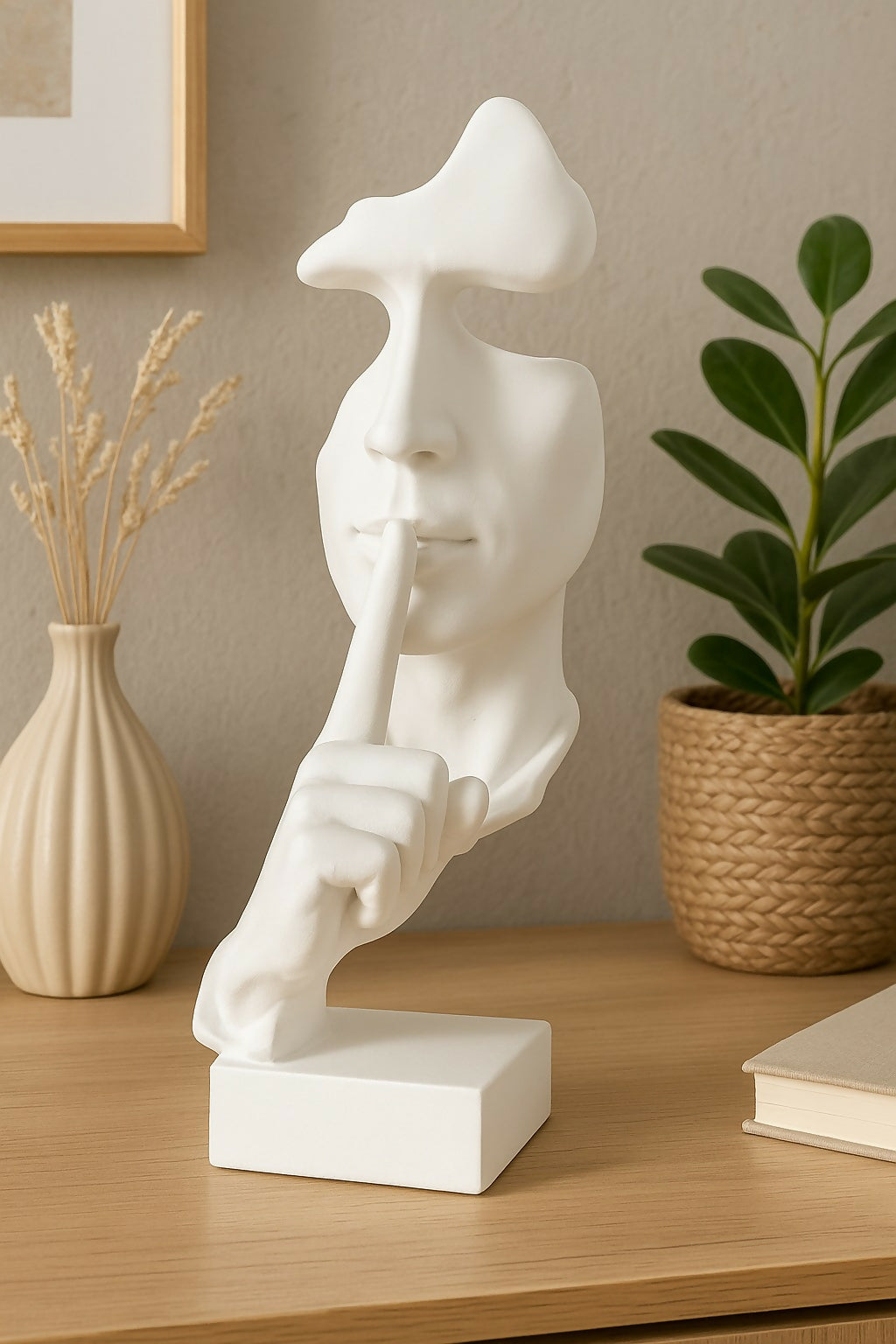 HOME DECOR Modern Abstract "Silence Face" Sculpture in White | Polyresin Decorative Showpiece for Home, Office, Living Room, Study Table & Gifting
