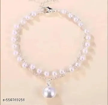 Goldplated Double Layered Adjustable Bracelet With Pearls
