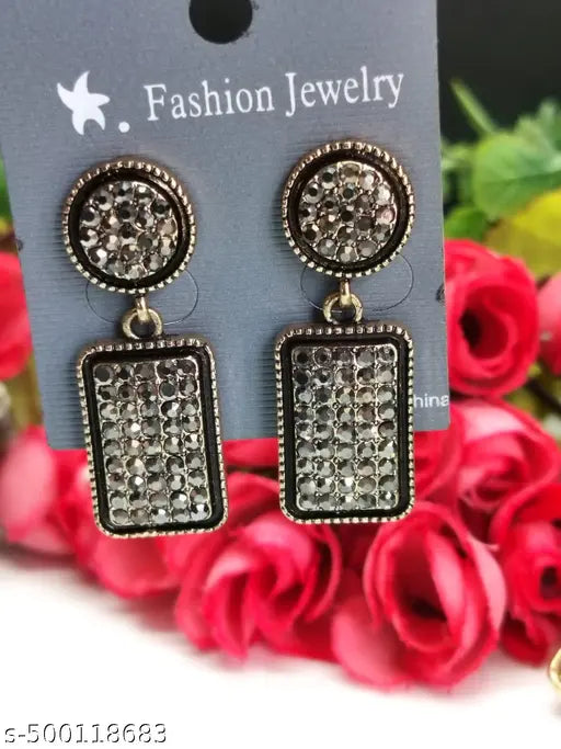 Partywear Fancy Earrings Studded with Black Stones