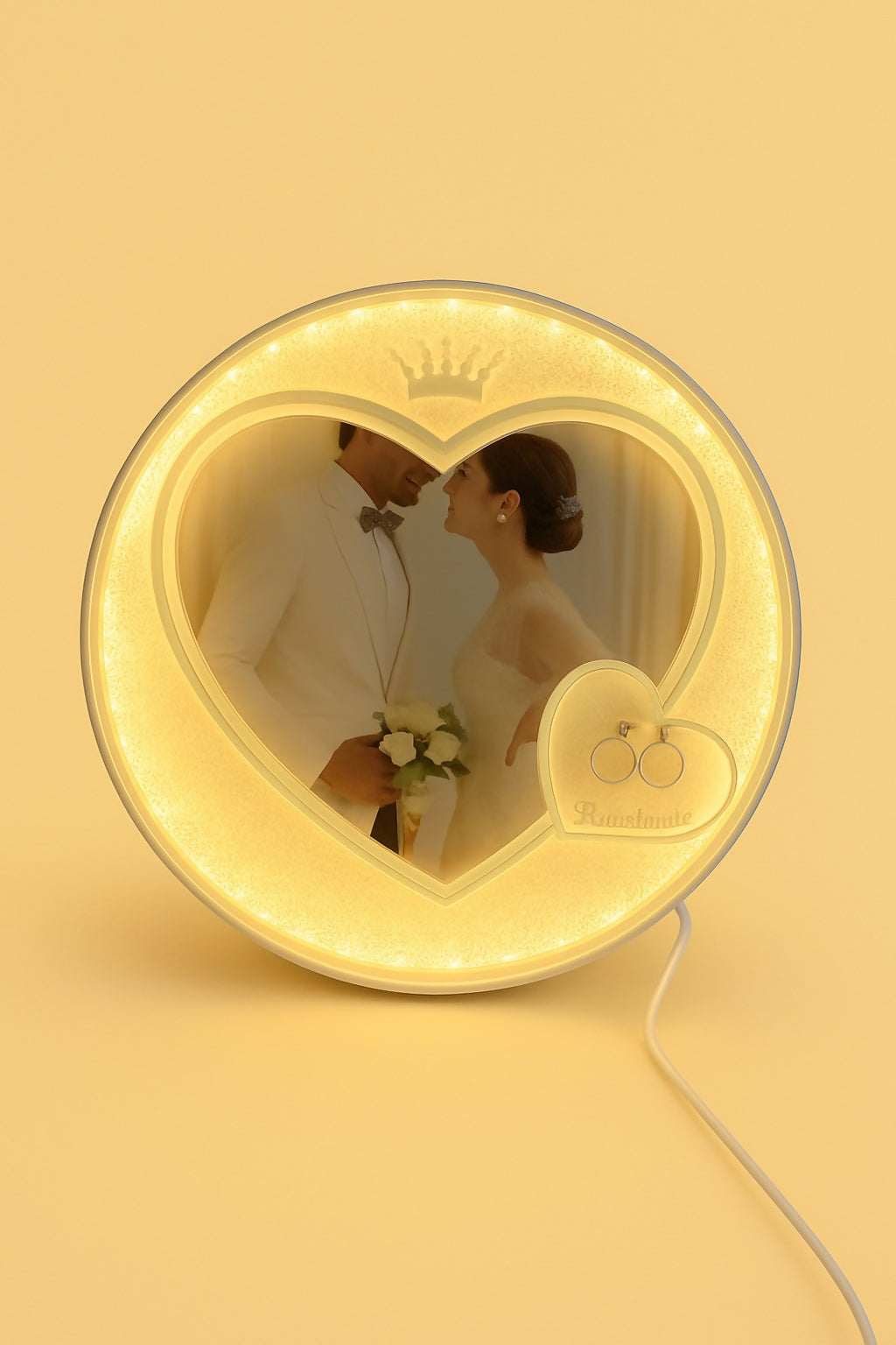 Romantic Heart-Shaped LED Photo Frame with Warm Golden Glow | Personalized Wedding Anniversary Gift for Couples | Decorative Night Light for Bedroom, Living Room & Gifting