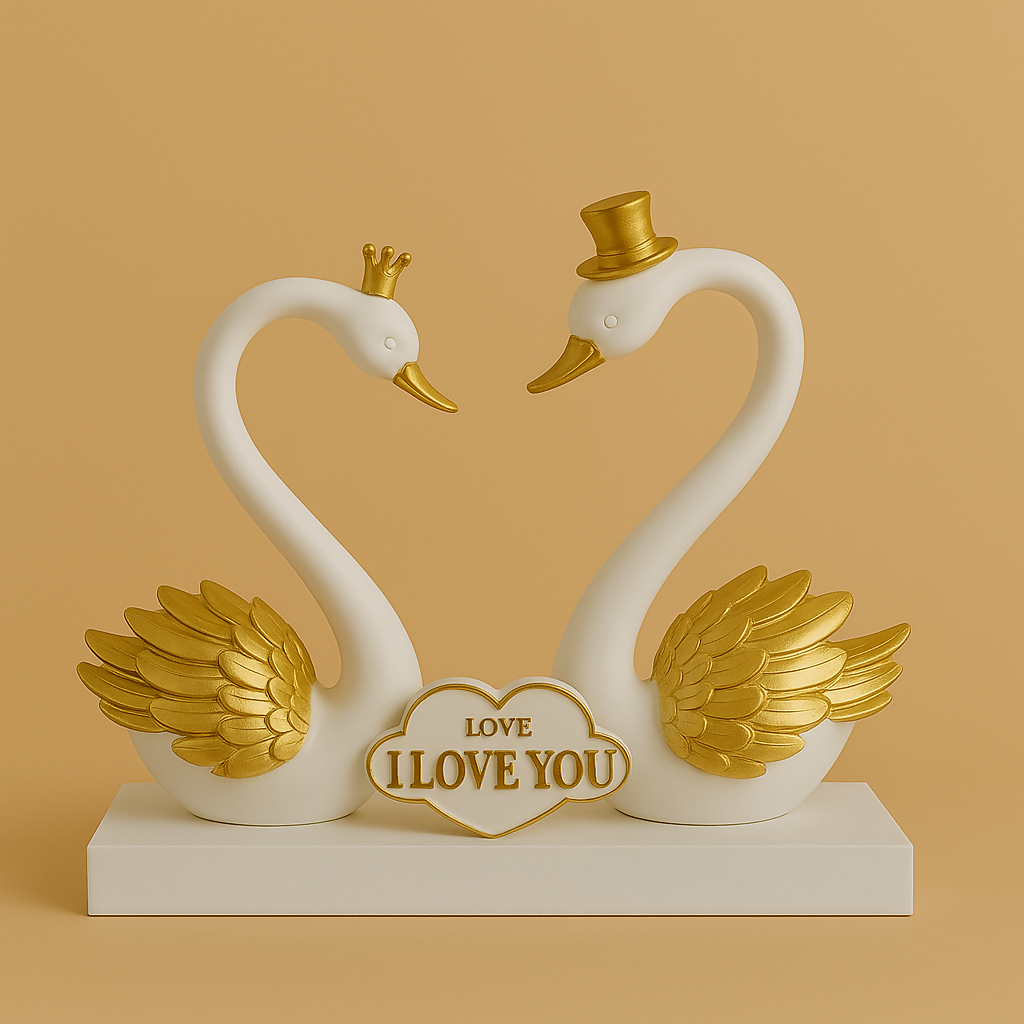 HOME DECOR Golden Love Swan Couple Showpiece – “I Love You” Decorative Figurine
