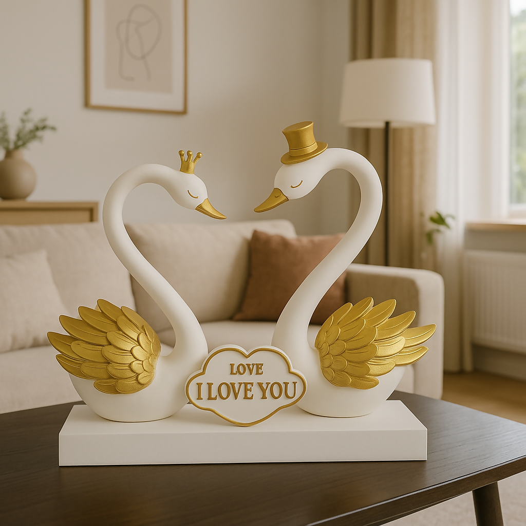 HOME DECOR Golden Love Swan Couple Showpiece – “I Love You” Decorative Figurine