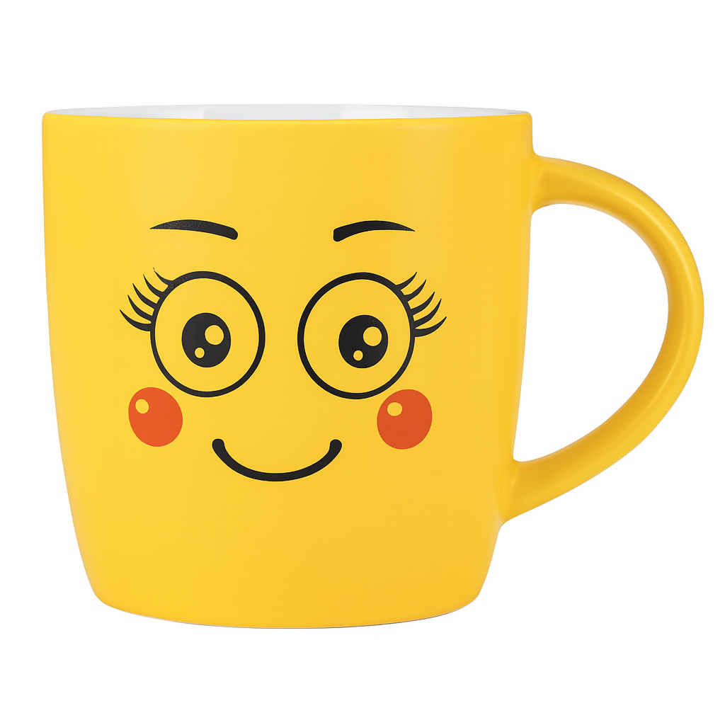 Cute Yellow Smiley Face Ceramic Coffee Mug with Tongue Out Design