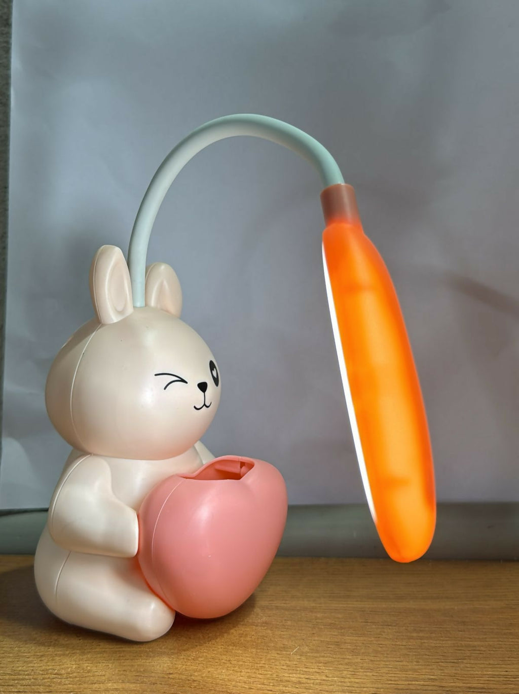 Cute Bunny LED Desk Lamp with Pen Holder & Heart Design – Flexible Gooseneck, Eye Protection Study Light for Kids, Rechargeable Night Lamp for Bedroom, Study Table, and Gift Purpose