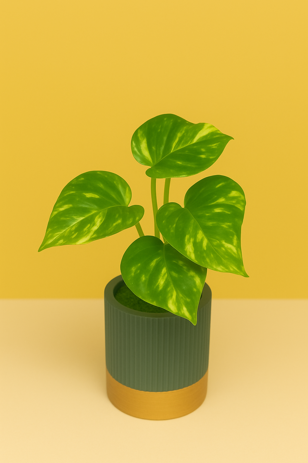 Artificial Monstera Plant in Premium Ribbed Ceramic Pot with Golden Base | Small Faux Indoor Desk Plant for Home, Office, Bedroom & Table Décor