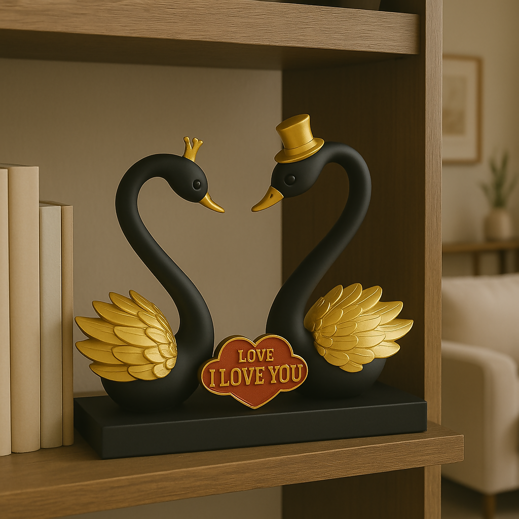 HOME DECOR Elegant Black Swan Couple Figurine – "I Love You" Romantic Home Decor Showpiece