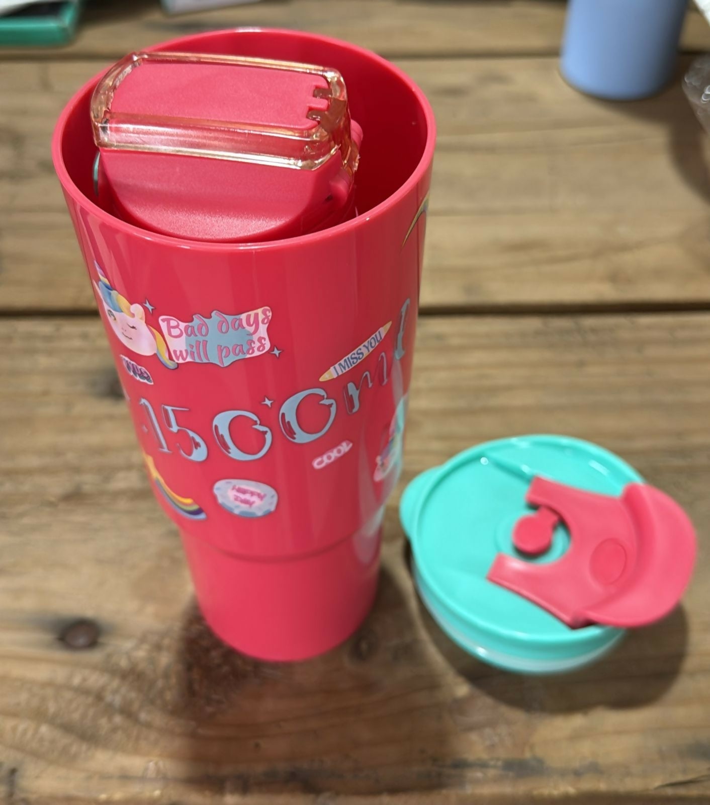 Set of 3 Cute Cartoon Water Bottles for Kids – Leak-Proof Plastic Sipper & Tumbler Bottles with Flip Lid and Unicorn Prints (1500ml, 800ml, 500ml)