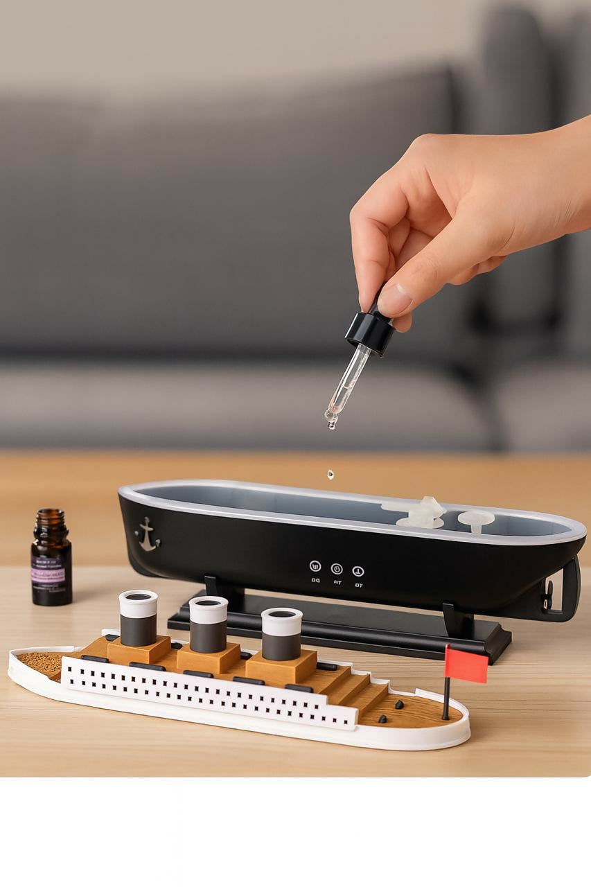 Luxury Titanic-Inspired Jellyfish Aroma Diffuser with Colorful Gradient Ambient LED Lights, Ultrasonic Essential Oil Humidifier, 3 Smokestack Mist Outlets – Ship Design Home Decor and Aromatherapy Machine