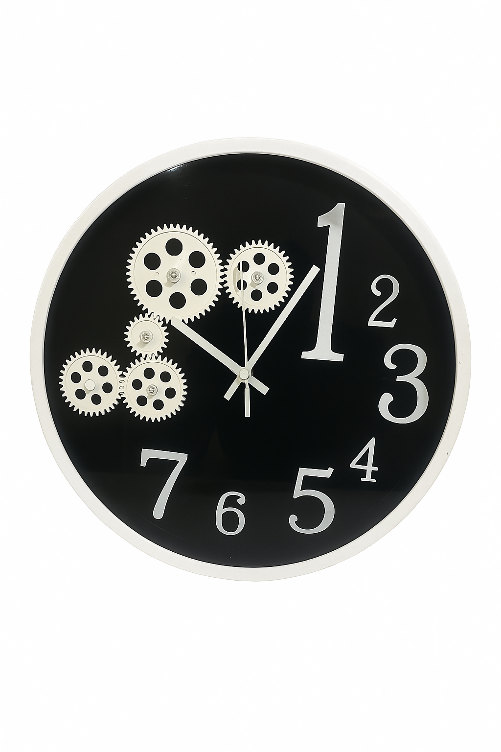 Modern Industrial Gear-Themed Wall Clock – Oversized Round Black & White Decorative Clock with 3D Mechanical Cog Design – Stylish Statement Timepiece for Living Room, Office, or Studio