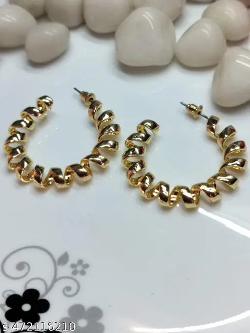 Gold Plated Tisting Designed Hoop Earrings