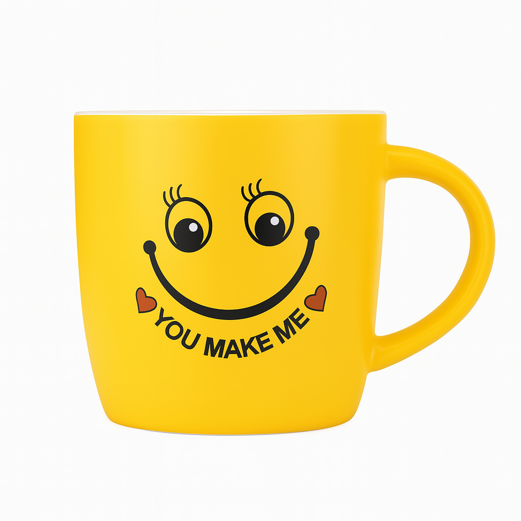 Cute Yellow Smiley Face Ceramic Coffee Mug with Tongue Out Design