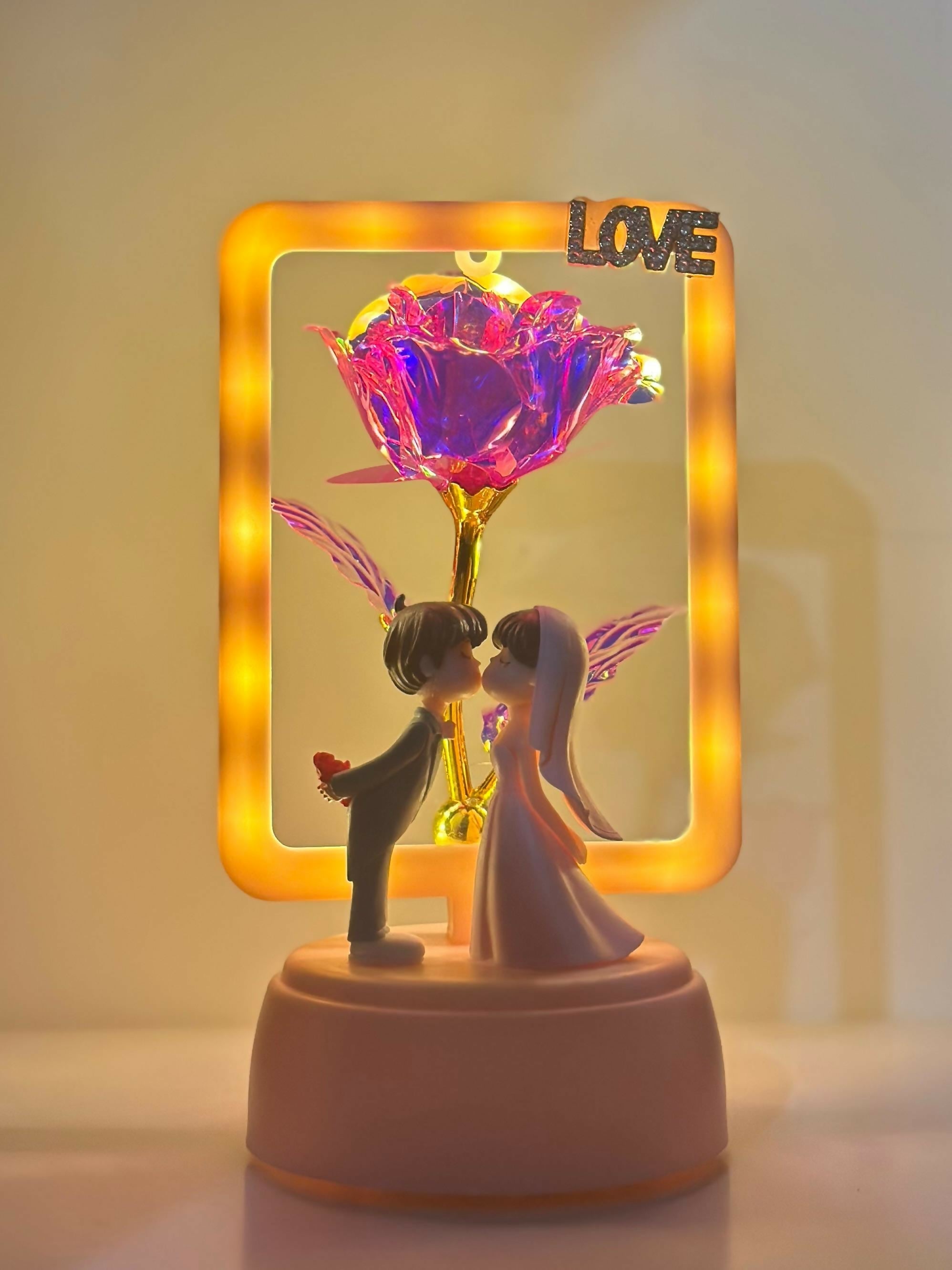 Eternal Kiss Rose Frame Lamp Creative Love Couple Light Gift Set, Anniversary Christmas New Year Valentine's Decorative Showpiece