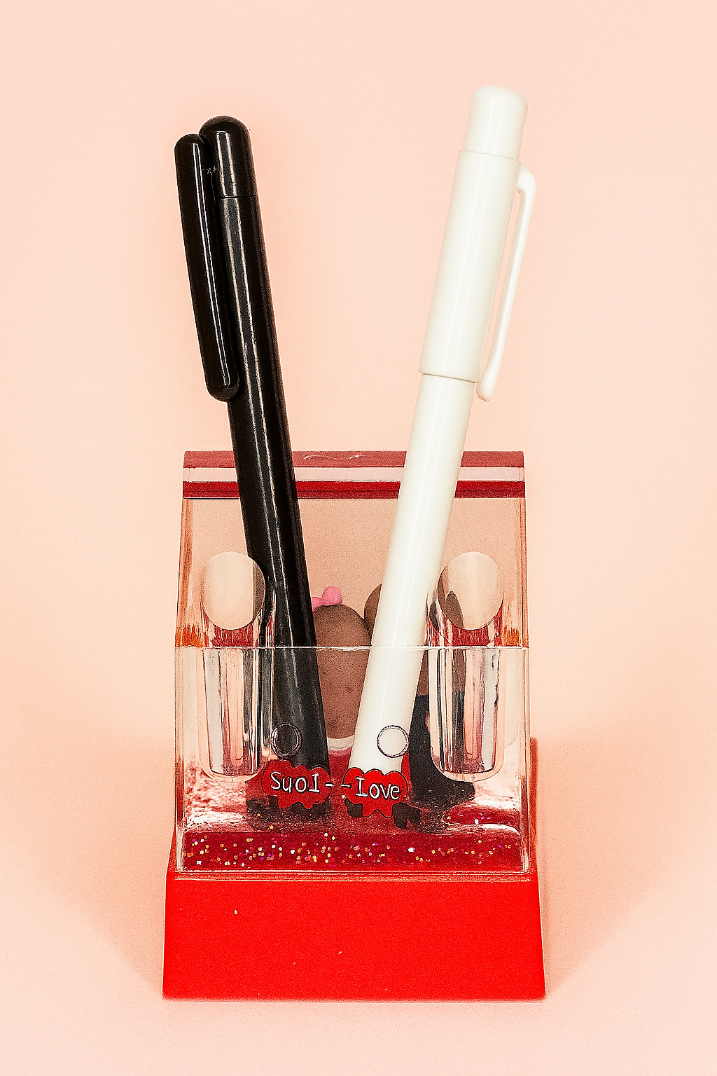 TrueBond Couple Crystal Block Acrylic Liquid Motion Teddy Love Sign Block | Valentine's Day Gift | Romantic Desk Showpiece | Clear Decorative Display with Floating Glitter