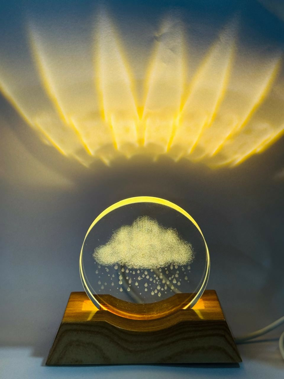 Rain Cloud Design 3D Acrylic LED Night Lamp with Premium Wooden Base – USB Powered Mood Light with Soft Yellow Glow | Nature-Inspired Table Lamp for Bedroom, Kids Room, Study & Aesthetic Home Decor
